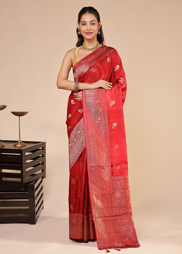 Red Dupion Silk Saree With Blouse Piece