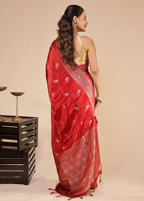 Red Dupion Silk Saree With Blouse Piece