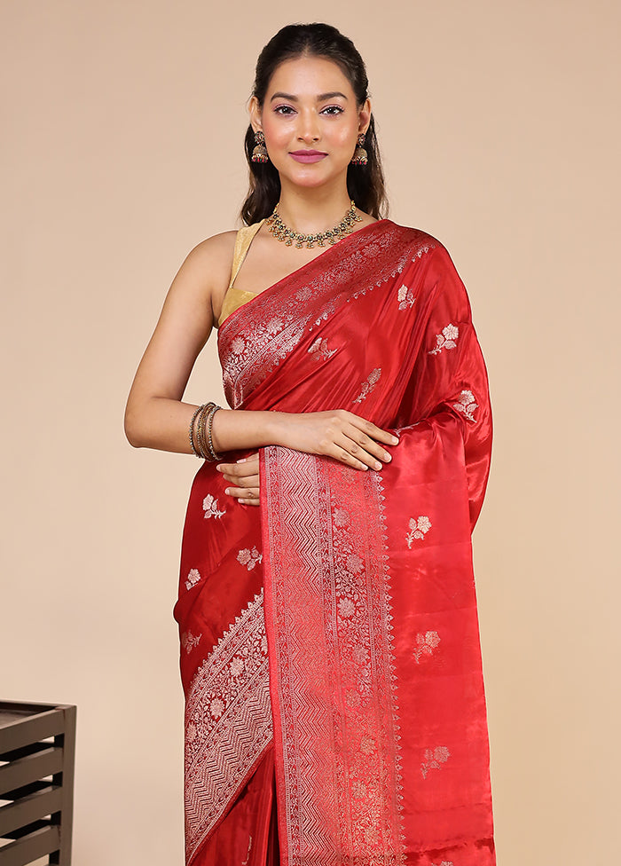 Red Dupion Silk Saree With Blouse Piece