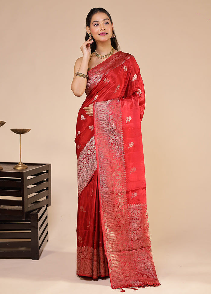 Red Dupion Silk Saree With Blouse Piece