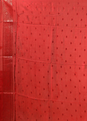 Red Dupion Silk Saree With Blouse Piece