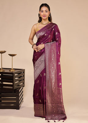 Purple Dupion Silk Saree With Blouse Piece