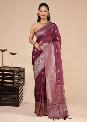 Purple Dupion Silk Saree With Blouse Piece