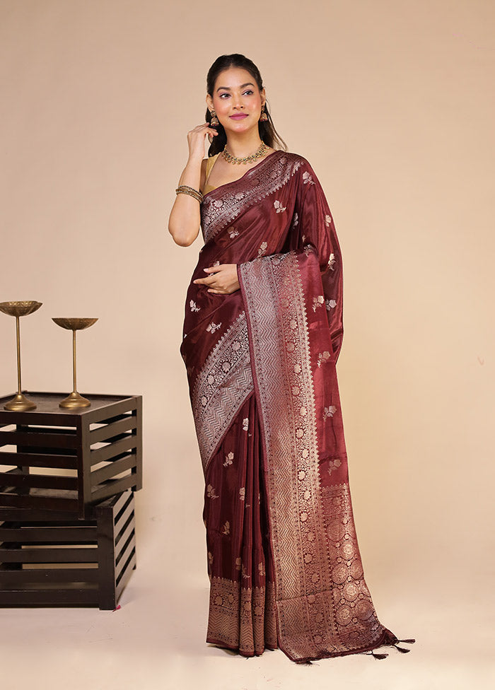 Brown Dupion Silk Saree With Blouse Piece