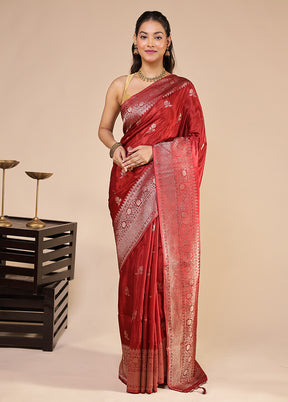 Maroon Dupion Silk Saree With Blouse Piece