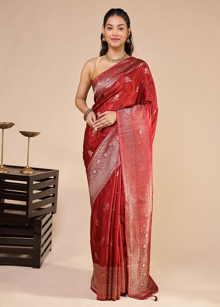 Maroon Dupion Silk Saree With Blouse Piece