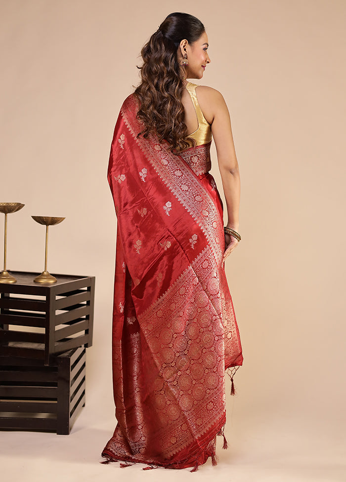 Maroon Dupion Silk Saree With Blouse Piece