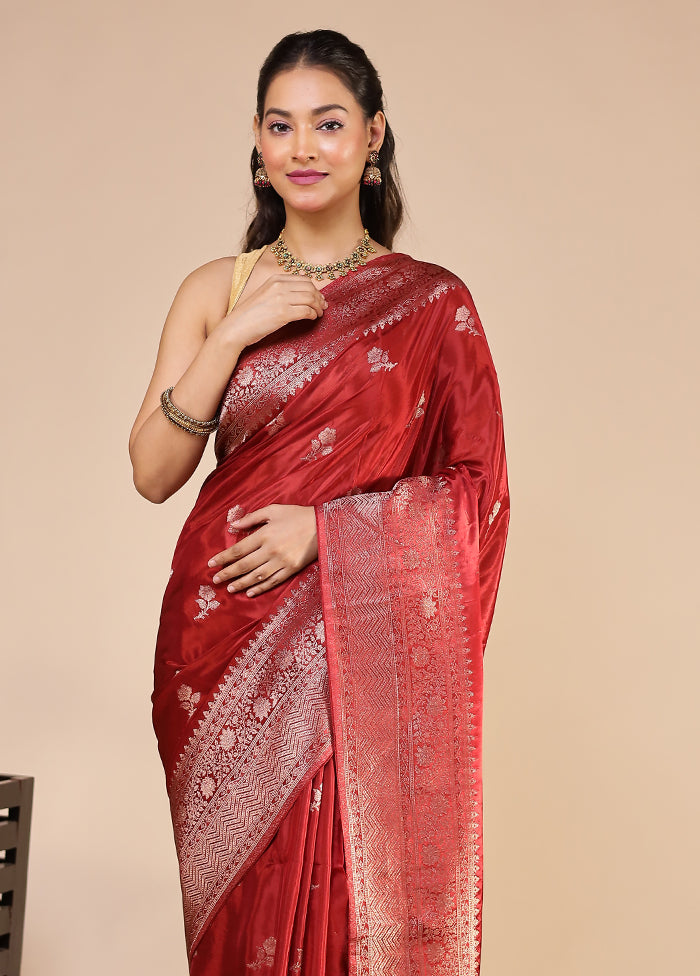 Maroon Dupion Silk Saree With Blouse Piece