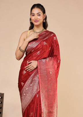 Maroon Dupion Silk Saree With Blouse Piece