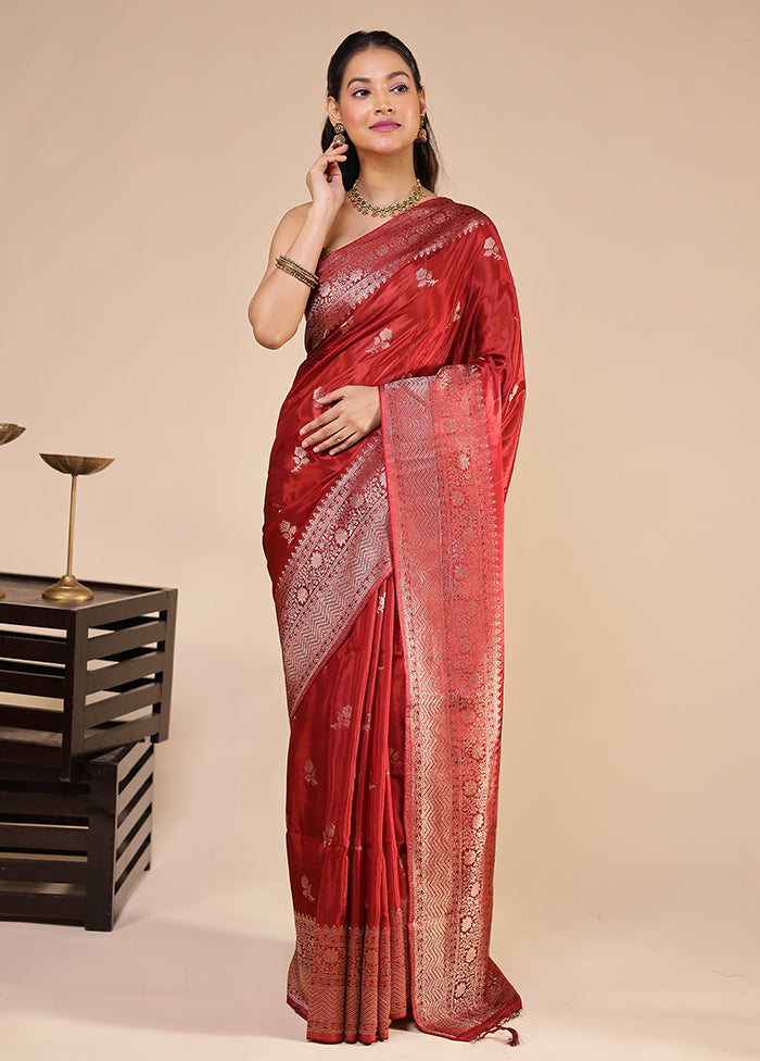 Maroon Dupion Silk Saree With Blouse Piece