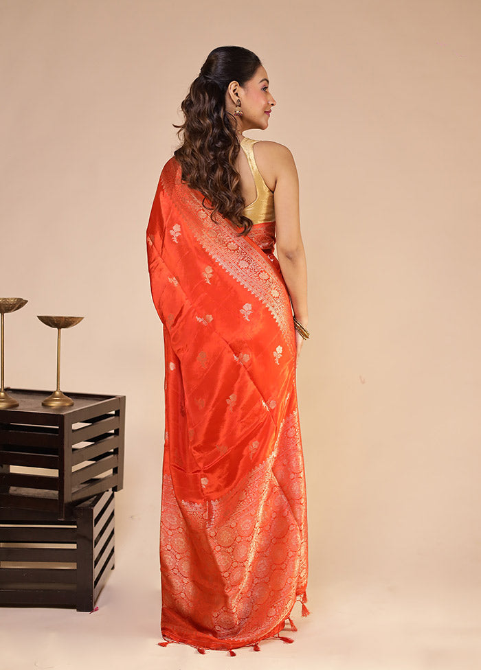 Orange Dupion Silk Saree With Blouse Piece