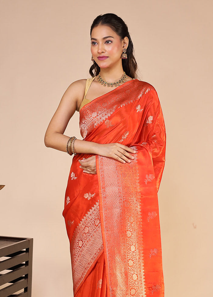 Orange Dupion Silk Saree With Blouse Piece