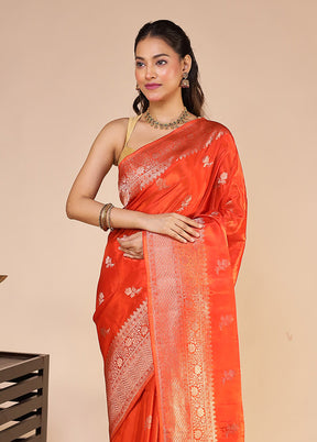 Orange Dupion Silk Saree With Blouse Piece