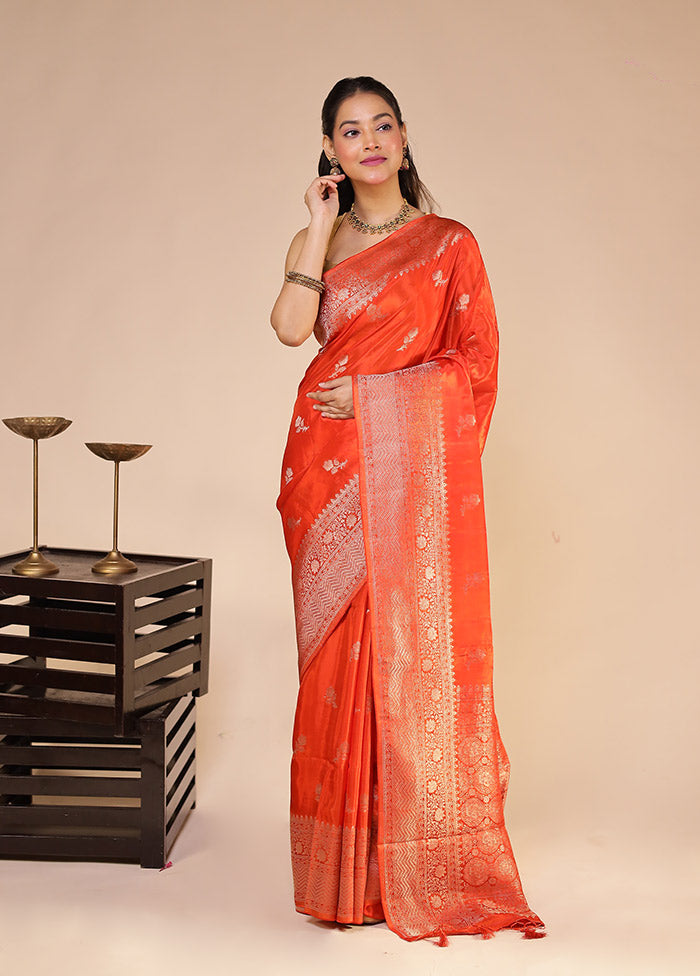 Orange Dupion Silk Saree With Blouse Piece