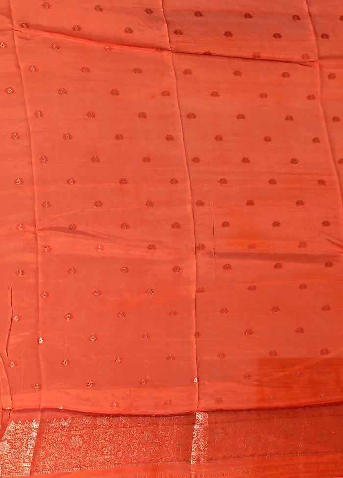 Orange Dupion Silk Saree With Blouse Piece
