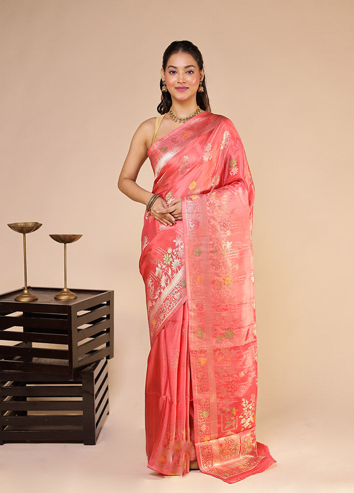 Pink Dupion Silk Saree With Blouse Piece