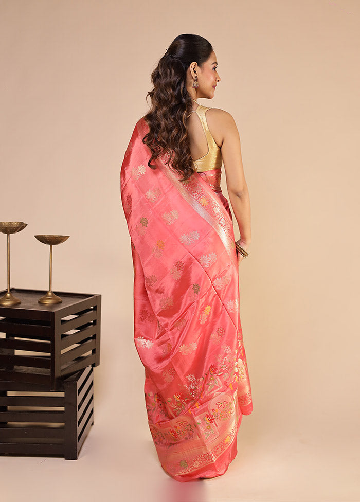 Pink Dupion Silk Saree With Blouse Piece
