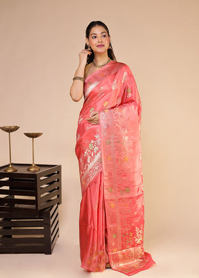Pink Dupion Silk Saree With Blouse Piece