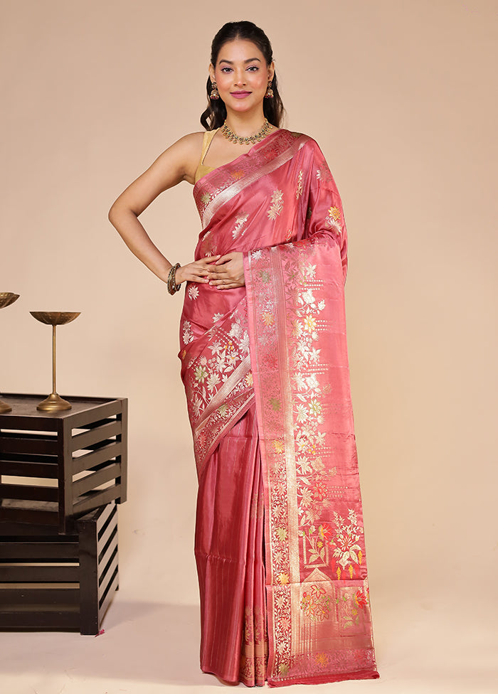 Pink Dupion Silk Saree With Blouse Piece