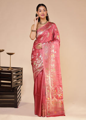 Pink Dupion Silk Saree With Blouse Piece