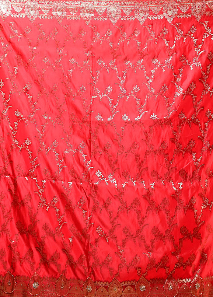 Red Handloom Banarasi Pure Silk Saree With Blouse Piece