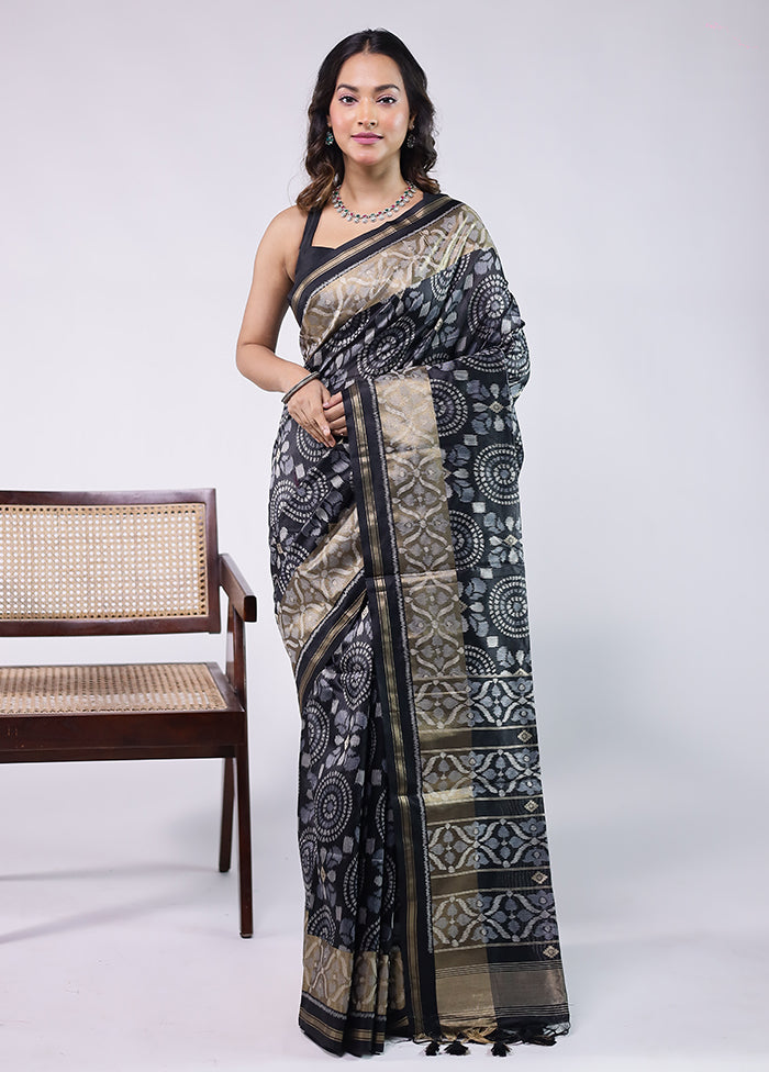 Black Tussar Silk Saree With Blouse Piece