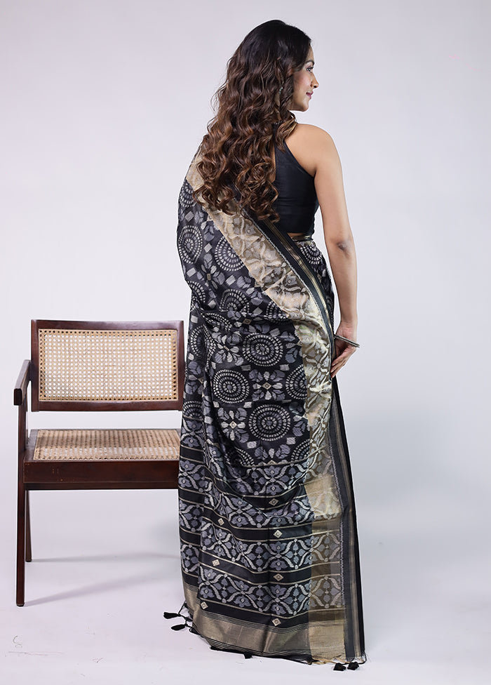 Black Tussar Silk Saree With Blouse Piece