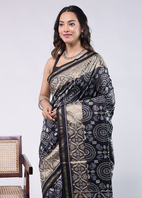 Black Tussar Silk Saree With Blouse Piece