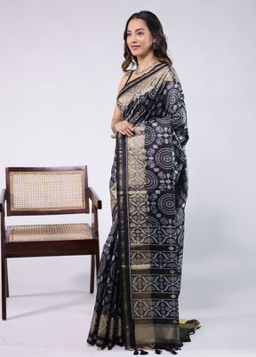 Black Tussar Silk Saree With Blouse Piece