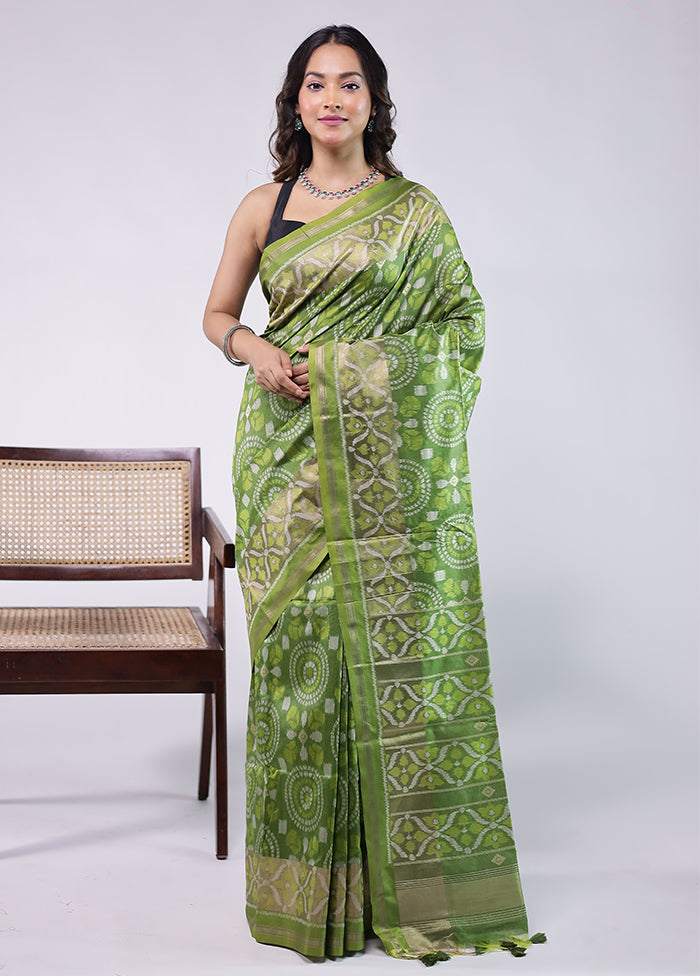 Green Tussar Silk Saree With Blouse Piece
