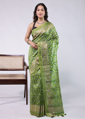 Green Tussar Silk Saree With Blouse Piece