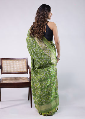 Green Tussar Silk Saree With Blouse Piece