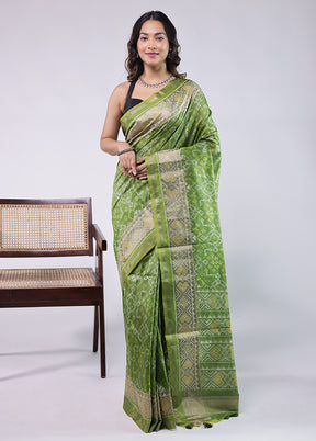 Green Tussar Silk Saree With Blouse Piece