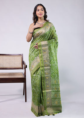 Green Tussar Silk Saree With Blouse Piece