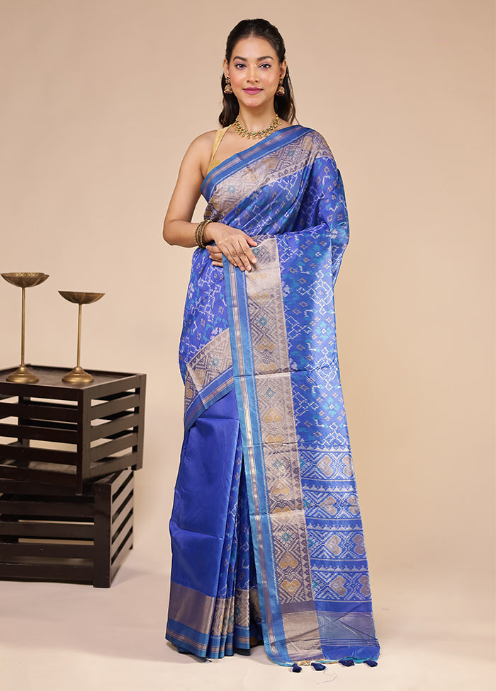 Blue Tussar Silk Saree With Blouse Piece