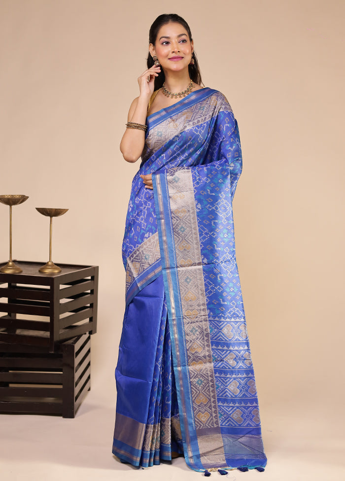 Blue Tussar Silk Saree With Blouse Piece