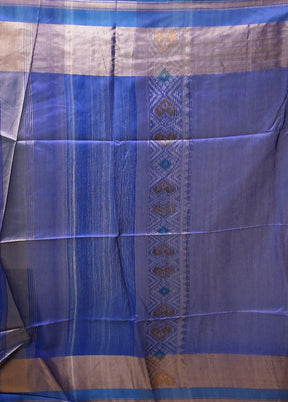 Blue Tussar Silk Saree With Blouse Piece
