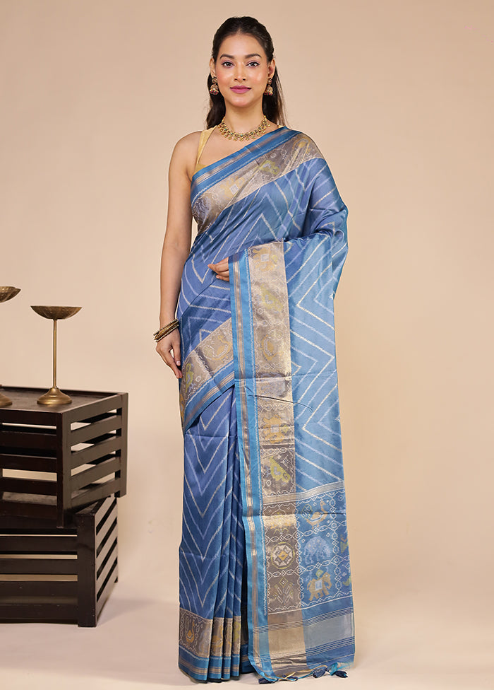 Blue Tussar Silk Saree With Blouse Piece
