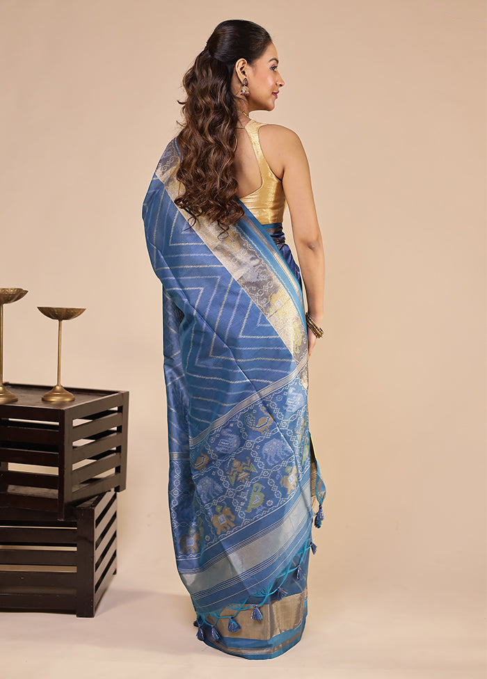 Blue Tussar Silk Saree With Blouse Piece