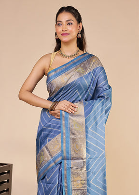 Blue Tussar Silk Saree With Blouse Piece