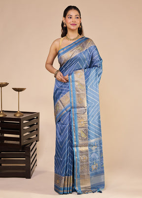 Blue Tussar Silk Saree With Blouse Piece