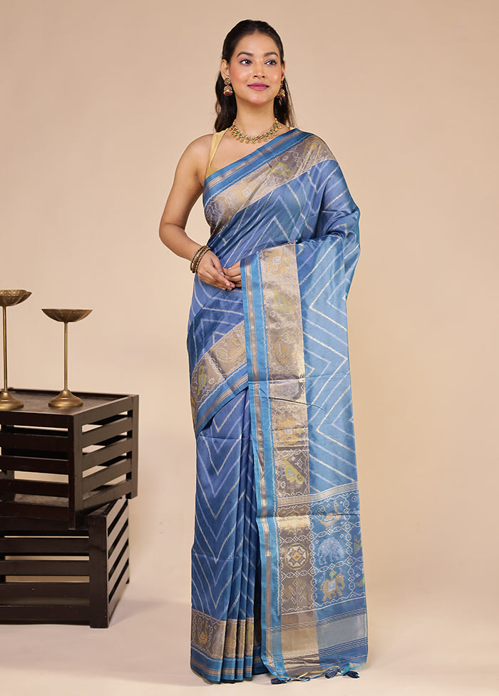 Blue Tussar Silk Saree With Blouse Piece