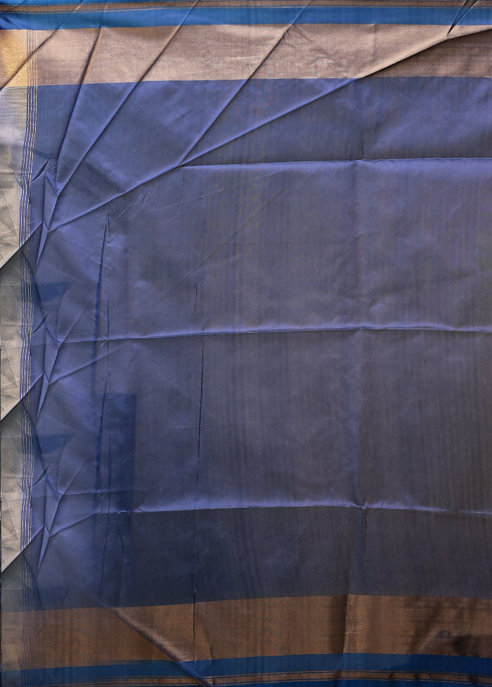 Blue Tussar Silk Saree With Blouse Piece