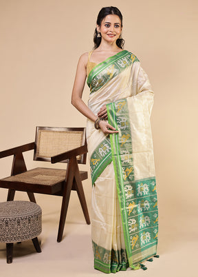 Green Tussar Silk Saree With Blouse Piece