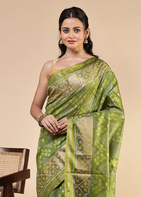 Green Tussar Silk Saree With Blouse Piece