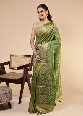Green Tussar Silk Saree With Blouse Piece