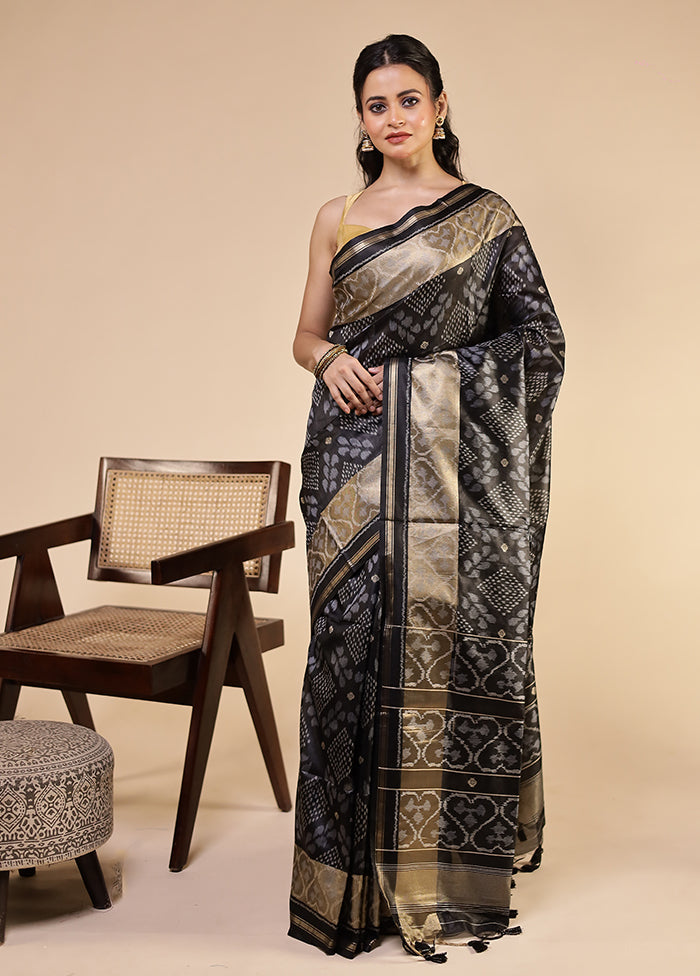 Black Tussar Silk Saree With Blouse Piece