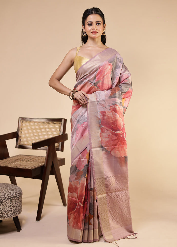Pink Tussar Silk Saree With Blouse Piece