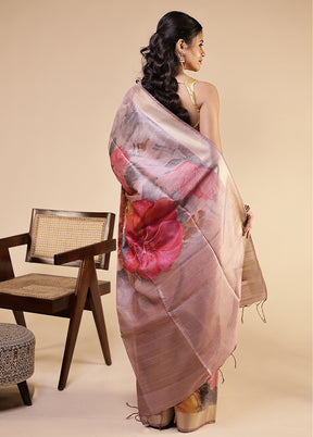 Pink Tussar Silk Saree With Blouse Piece
