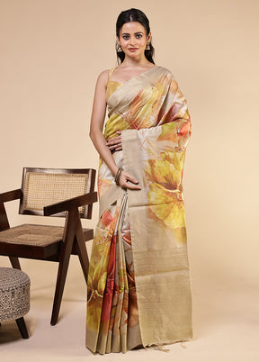 Cream Tussar Silk Saree With Blouse Piece